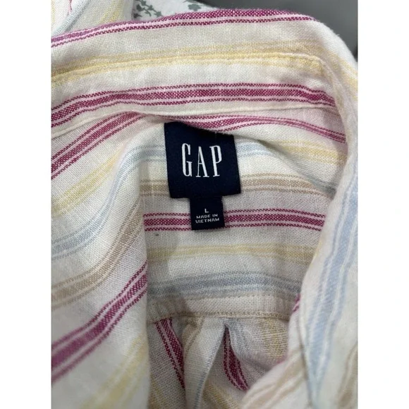GAP Linen Blend Striped Button Up Shirt Women's Large Long Sleeve Casual - Picture 8 of 11